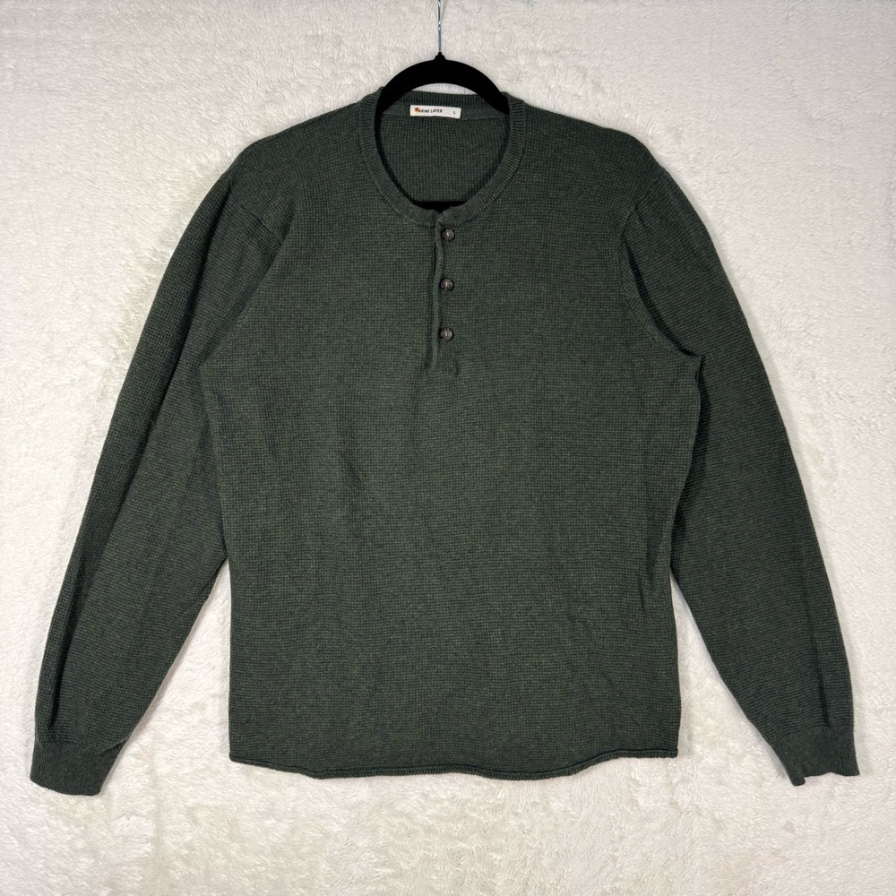 Marine Layer Henley Sweater Men’s Large Barbour Olive‎ Waffle Knit Cotton Wool